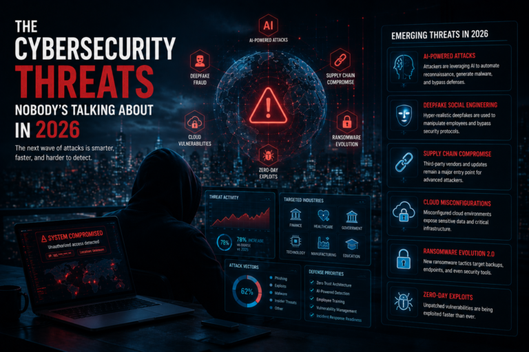 Hacker monitoring advanced cyber attacks and data breaches in a dark futuristic security environment.