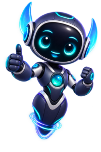 Friendly robot character with glowing blue lights giving a thumbs-up.