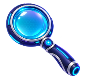 Futuristic circular scanning device with blue glow and a silver-edged handle.